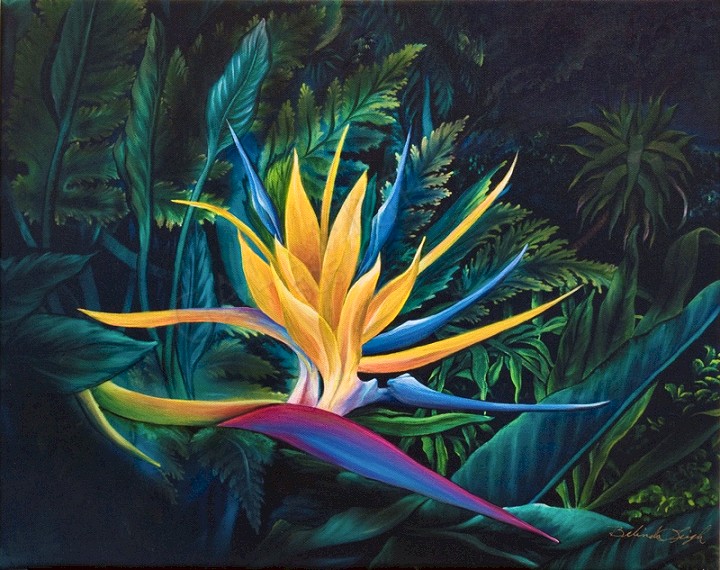 A painting of a multicolored plant