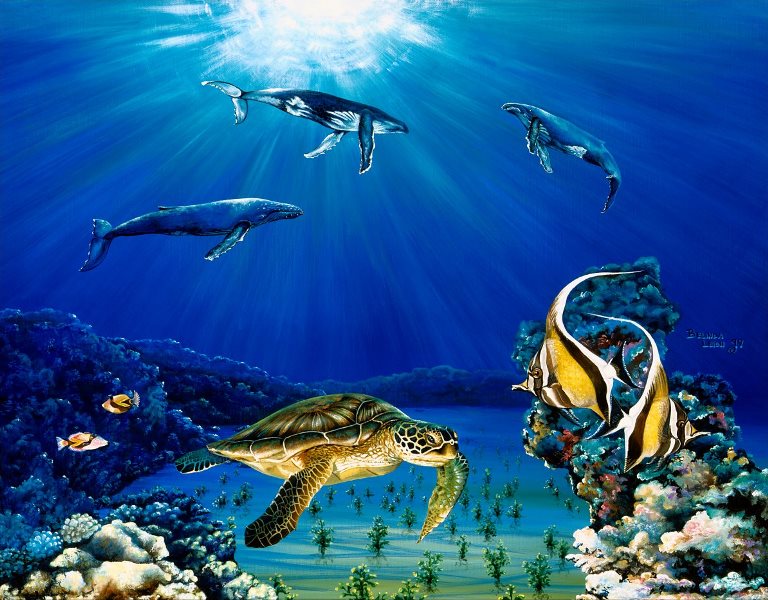 A painting of marine creatures